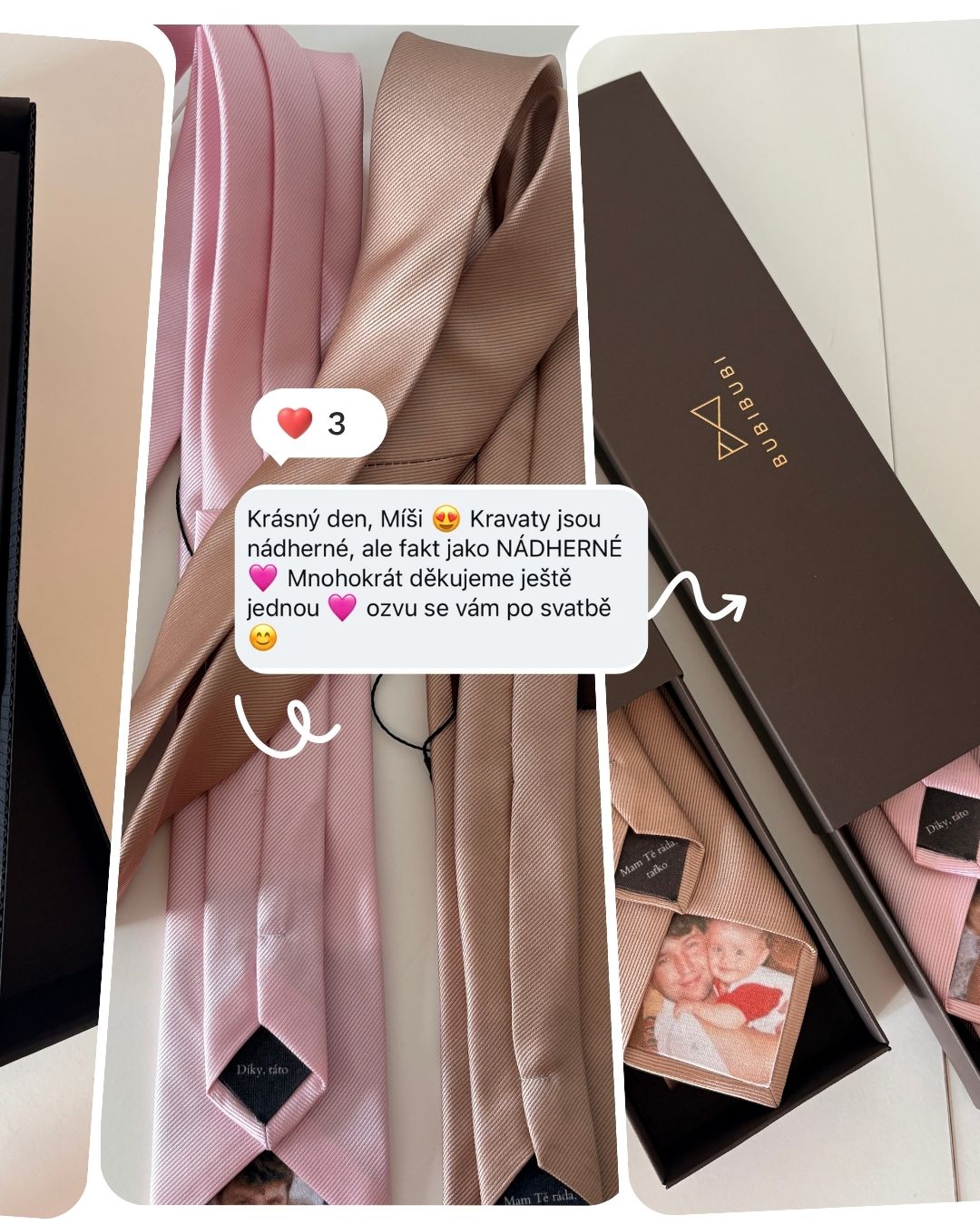 Růžové a béžové kravaty s fotografiemi a recenze