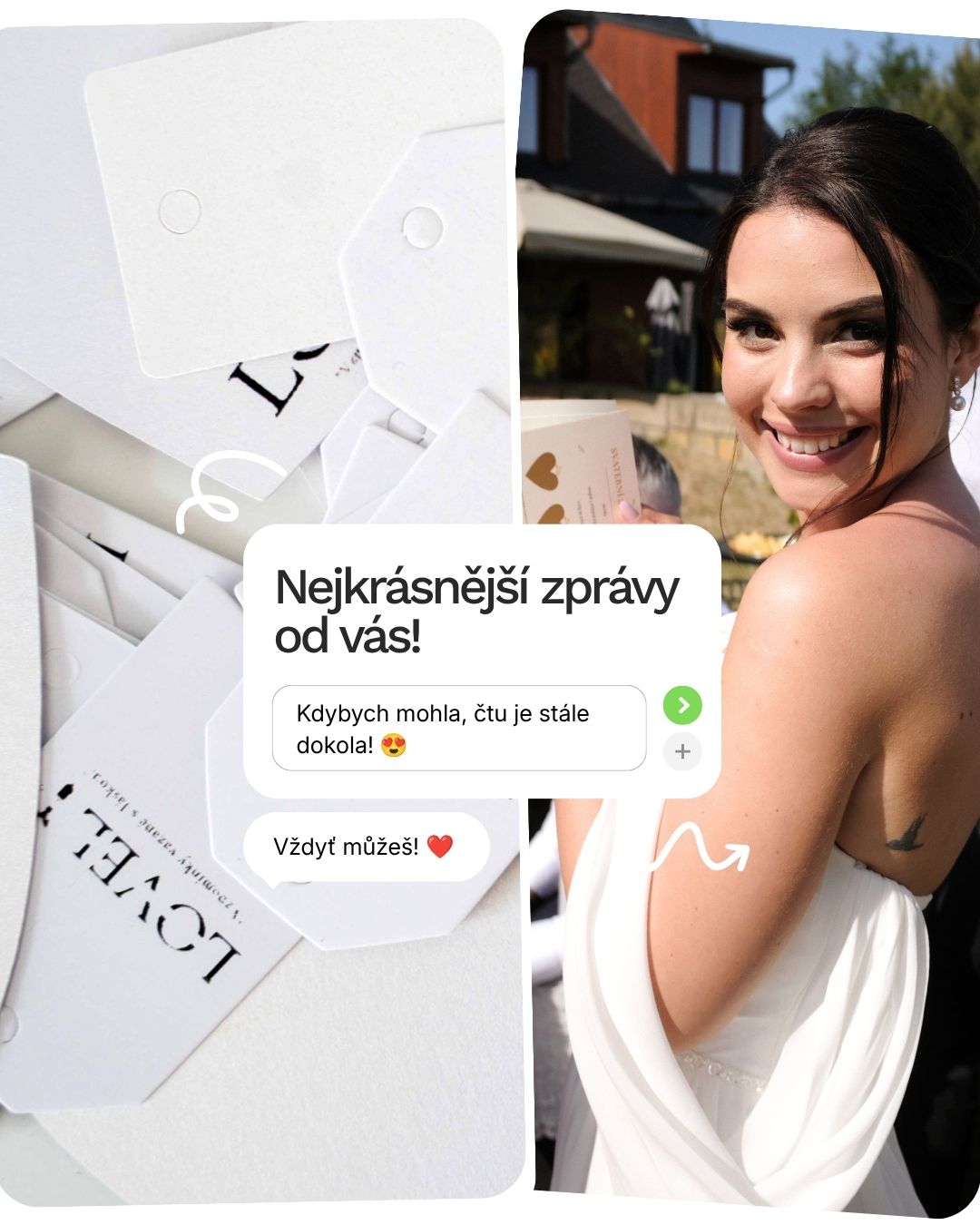 Nevěsta s pozvánkou a zpráva „Nejkrásnější zprávy od vás“